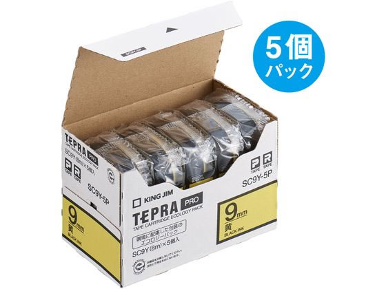 キングジム テプラPROテープエコパック 9mm 黄／黒文字 5個 1箱（ご注文単位1箱)【直送品】