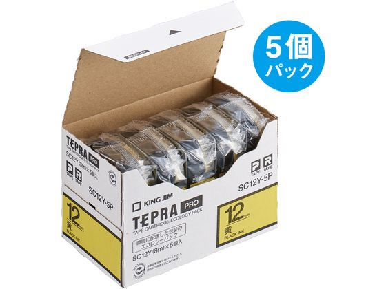 キングジム テプラPROテープエコパック 12mm 黄／黒文字 5個 1箱（ご注文単位1箱)【直送品】