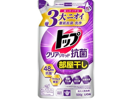 ライオン トップ クリアリキッド抗菌 部屋干し 詰替え 500g 1個（ご注文単位1個)【直送品】