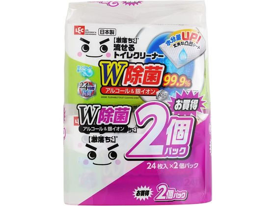 レック 激落ち 流せる除菌トイレクリーナー 24枚入2個パック 1個（ご注文単位1個)【直送品】