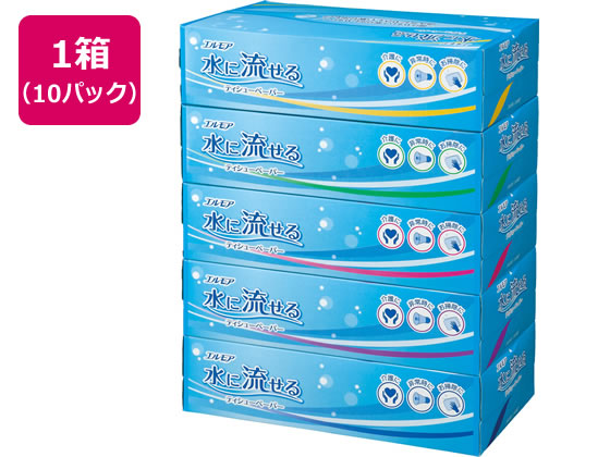 カミ商事 エルモア 水に流せるティッシュ 180組×5個 10パック 1箱（ご注文単位1箱)【直送品】