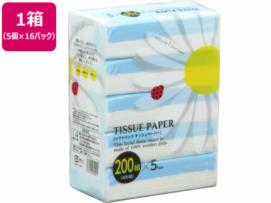 アスト ソフトパックティッシュ てんとう虫 200組 5個×16パック 1箱（ご注文単位1箱)【直送品】