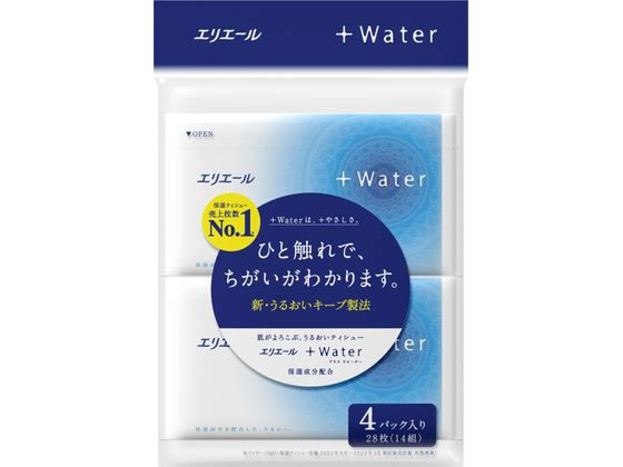 大王製紙 エリエール +Water ポケットティシュー 14組4個 1パック（ご注文単位1パック)【直送品】