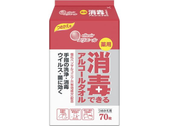 大王製紙 エリエール消毒できるアルコールタオル 詰替用70枚 1パック（ご注文単位1パック)【直送品】