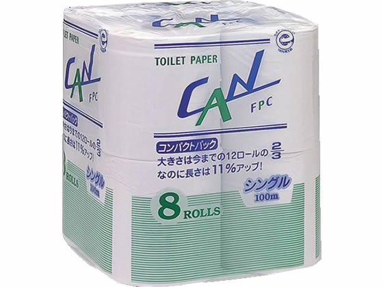 トイレットペーパー CAN 100mシングル 8ロール 1パック（ご注文単位1パック)【直送品】