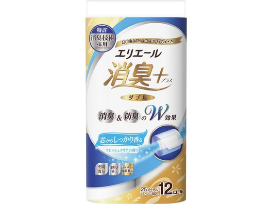 大王製紙 エリエール 消臭+ トイレットティシュー ダブル 12ロール 723910 1パック（ご注文単位1パック)【直送品】