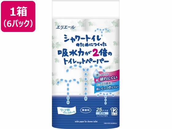 大王製紙 シャワートイレ 吸水力が2倍 12ロール W25m×6個 1箱（ご注文単位1箱)【直送品】