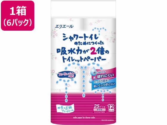 大王製紙 シャワートイレ 吸水力が2倍 12ロール W25m フラワー×6個 1箱（ご注文単位1箱)【直送品】