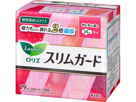 KAO ロリエ スリムガード 特に多い昼用 羽つき 19個 1パック（ご注文単位1パック)【直送品】