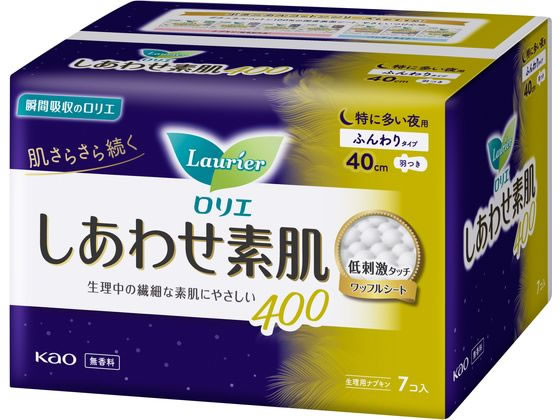 KAO ロリエ しあわせ素肌 特に多い夜用 羽つき 400 7個 1パック（ご注文単位1パック)【直送品】