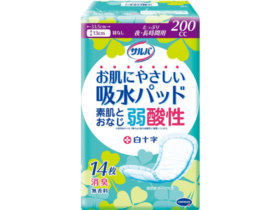 白十字 サルバ お肌にやさしい吸水パッド 200CC 14枚 1パック（ご注文単位1パック)【直送品】