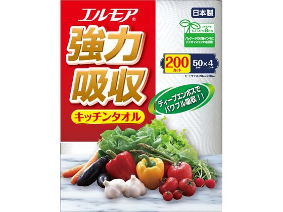 カミ商事 エルモア強力吸収キッチンタオル 4ロール 1パック（ご注文単位1パック)【直送品】