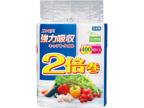 カミ商事 エルモアキッチンタオル2倍巻 100カット 4ロール 1パック（ご注文単位1パック)【直送品】