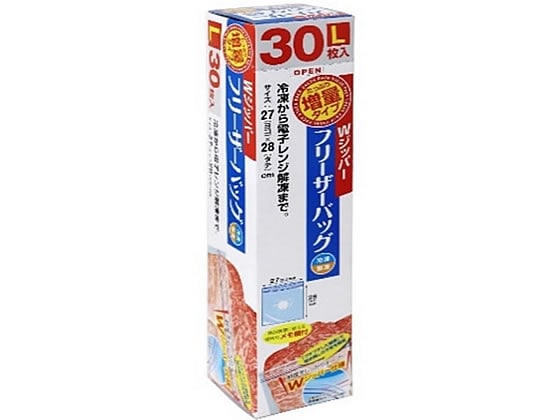 大和物産 Wジッパーフリーザーバッグ増量 L 30枚入 1箱（ご注文単位1箱)【直送品】