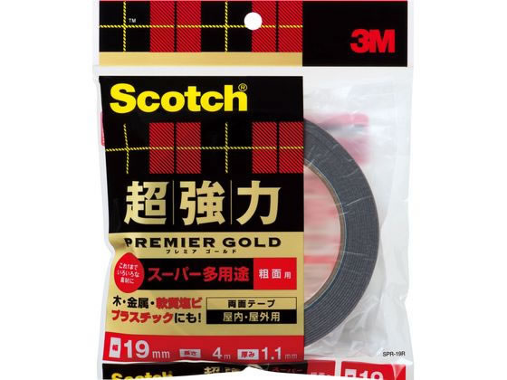 3M スコッチ 超強力両面テープ プレミアゴールド粗面用19mm×4m 1巻（ご注文単位1巻)【直送品】