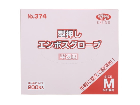 エブノ No.374 型押しエンボスグローブ M 半透明 200枚 374 1箱（ご注文単位1箱)【直送品】