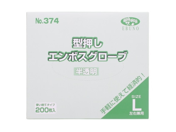 エブノ No.374 型押しエンボスグローブ L 半透明 200枚 374 1箱（ご注文単位1箱)【直送品】