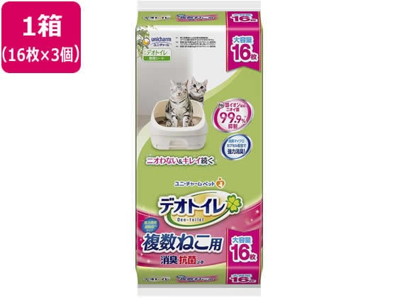 ユニ・チャームペットケア デオトイレ複数猫用消臭抗菌シート 16枚×3個 1箱（ご注文単位1箱)【直送品】