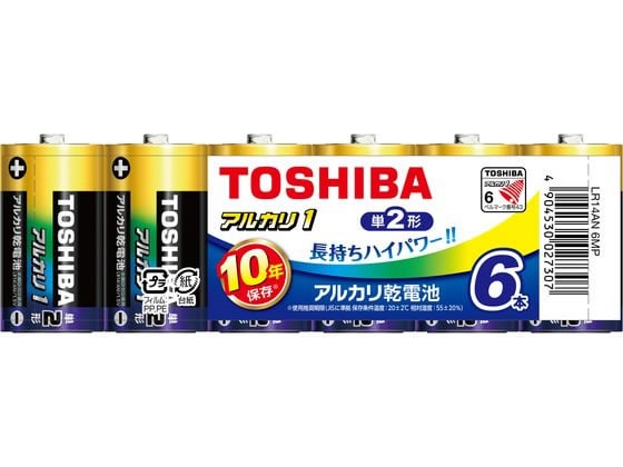 東芝 アルカリ電池 アルカリ1 単2 6本 LR14AN 6MP 1パック（ご注文単位1パック）【直送品】