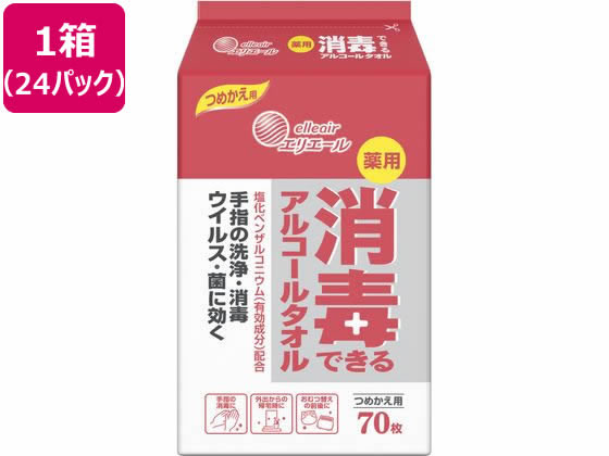 大王製紙 エリエール消毒できるアルコールタオル 詰替用70枚 24パック 1箱（ご注文単位1箱）【直送品】