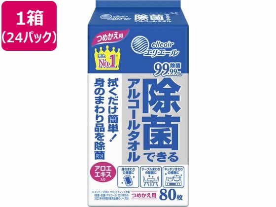 大王製紙 エリエール除菌できるアルコールタオル詰替 80枚 24パック 1箱（ご注文単位1箱）【直送品】