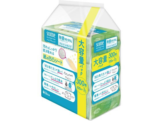 クレシア スコッティ PULP WET 100 除菌アルコール 3個パック 1パック（ご注文単位1パック）【直送品】