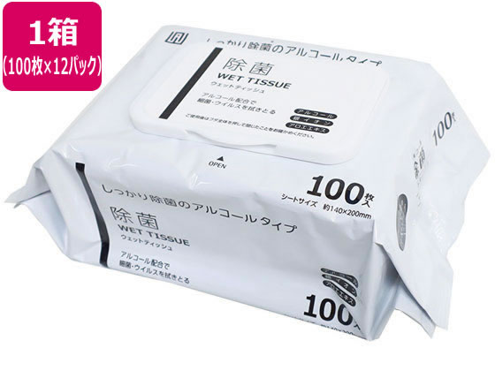 AI-WILL 除菌 ウェットティッシュ アルコールタイプ 厚手 100枚×12P 1箱（ご注文単位1箱）【直送品】