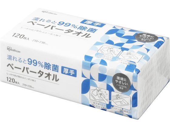 アイリスオーヤマ 濡れると99%除菌ペーパータオル 120枚 厚手 1パック（ご注文単位1パック）【直送品】