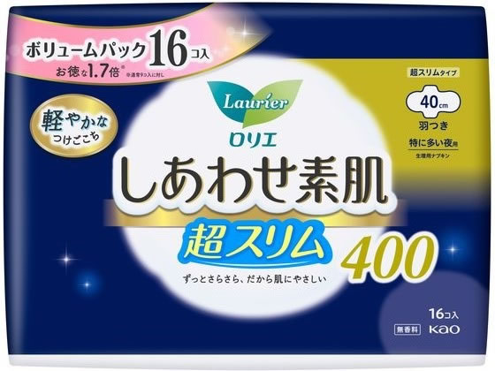 KAO ロリエ しあわせ素肌 超スリム 特に多い夜用400 羽付16コ 1パック（ご注文単位1パック）【直送品】