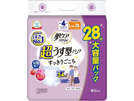 クレシア 肌ケア アクティ 超うす型パンツ 4回分吸収 L-LL 28枚 1パック（ご注文単位1パック）【直送品】