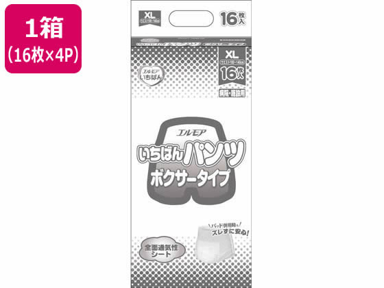 カミ商事 エルモアいちばん パンツ ボクサータイプ XL 16枚 4パック 1箱（ご注文単位1箱）【直送品】