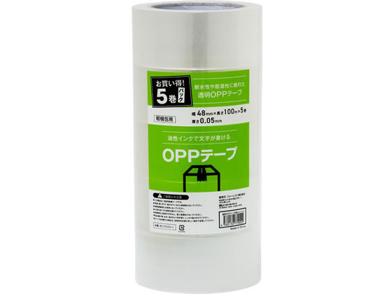 Forestway OPPテープ 50μ 48mm×100m 透明 5巻 1パック（ご注文単位1パック）【直送品】