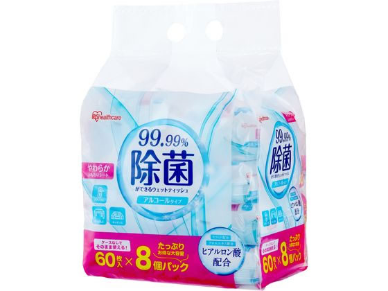 アイリスオーヤマ 除菌ができるウェットティッシュ アルコールタイプ 60枚8P 1パック（ご注文単位1パック）【直送品】