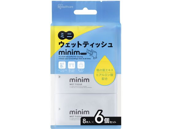 アイリスオーヤマ ミニウェットティッシュ minim 8枚入×6個 PWT-6PN 1袋（ご注文単位1袋）【直送品】