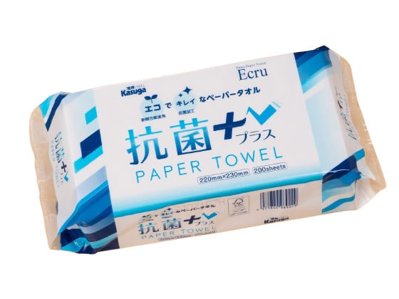 春日製紙 エクリュ ペーパータオル 抗菌+ 中判200枚 1ﾊﾟｯｸ（ご注文単位1ﾊﾟｯｸ）【直送品】