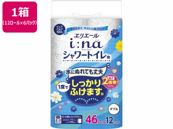 大王製紙 エリエール イーナ トイレットティシュー シャワー用ダブル46m12R×6 1箱（ご注文単位1箱）【直送品】