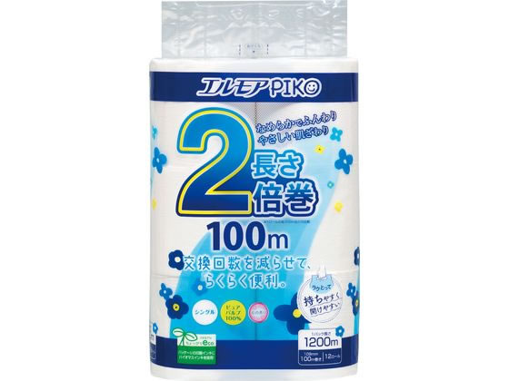 カミ商事 エルモア ピコトイレットペーパー2倍巻 シングル 100m12ロール 1ﾊﾟｯｸ（ご注文単位1ﾊﾟｯｸ）【直送品】