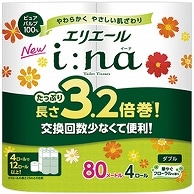 大王製紙 エリエール i：na(イーナ)トイレットティシュー 3.2倍巻 ダブル 芯あり 80m 64ロール/箱（ご注文単位1箱）【直送品】