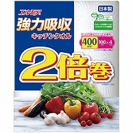 カミ商事 エルモア 強力吸収キッチンタオル2倍巻 2枚重ね×100カット 4ロール/袋（ご注文単位1袋）【直送品】