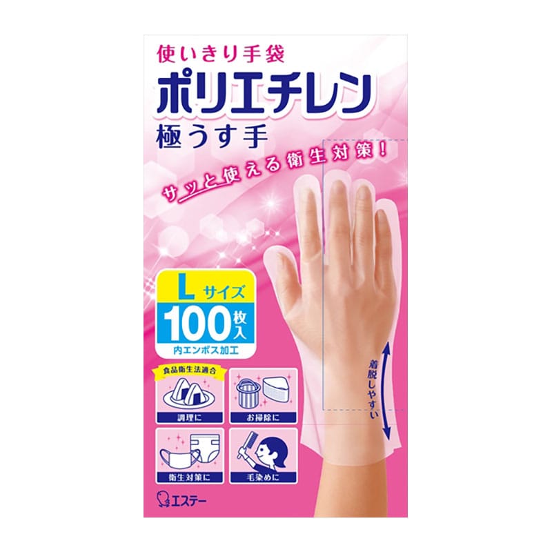 エステー　使いきり手袋　ポリエチレン　極うす手　Lサイズ　半透明　100枚入 1個（ご注文単位1個）【直送品】