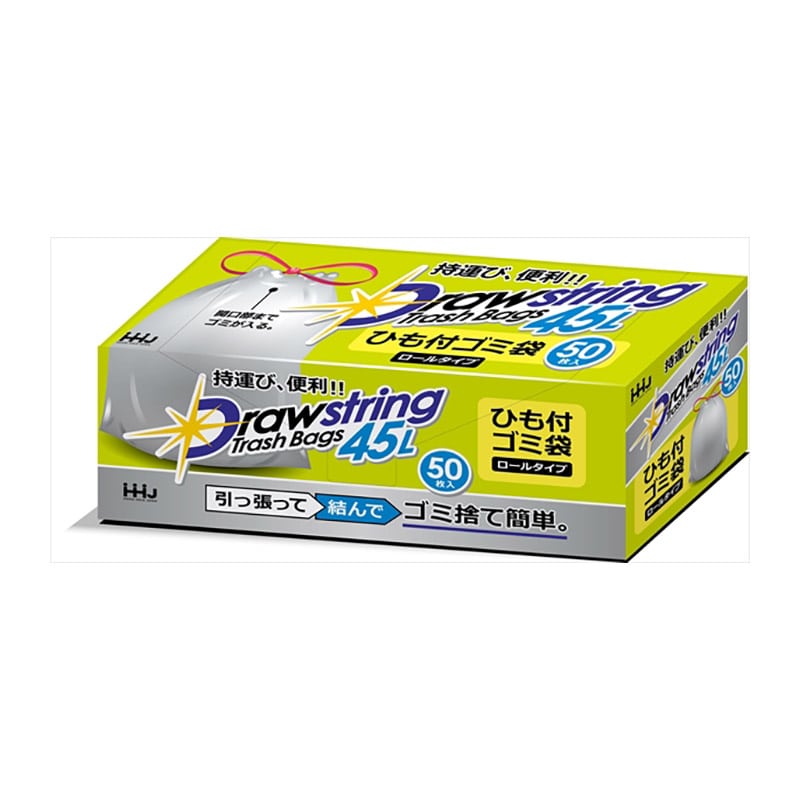 ハウスホールドジャパン　RD45　紐付きロールゴミ袋　半透明　45L　50枚入 1個（ご注文単位1個）【直送品】