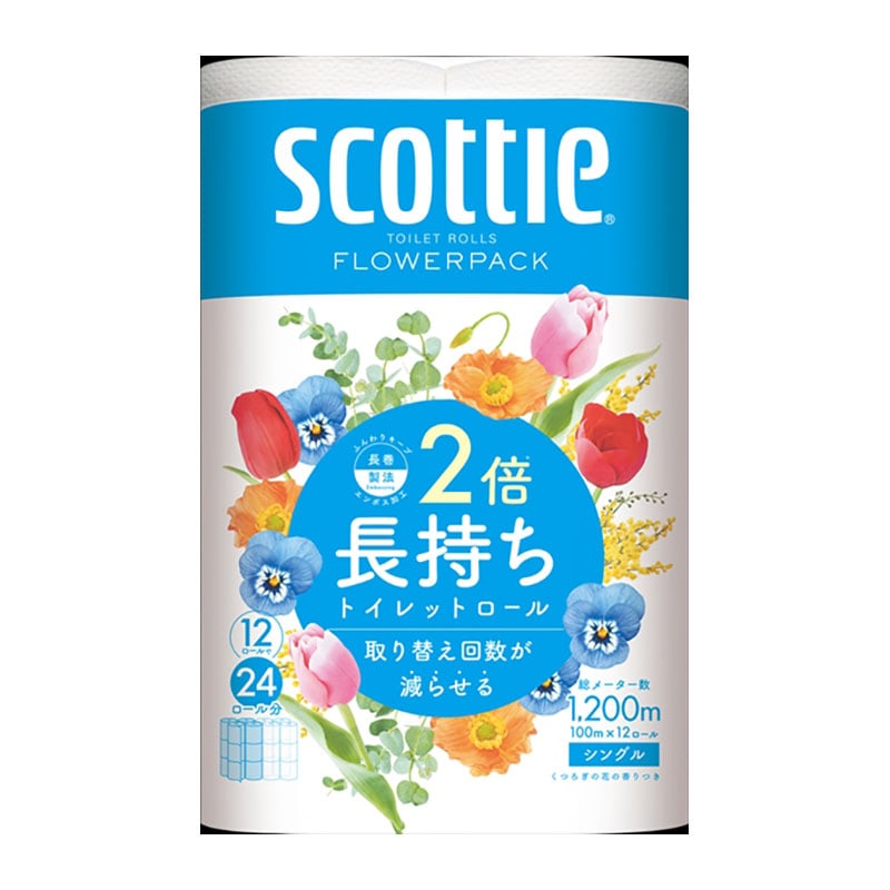 日本製紙クレシア　スコッティ　フラワーパック　2倍巻き　シングル　12ロール 1パック（ご注文単位4パック）【直送品】