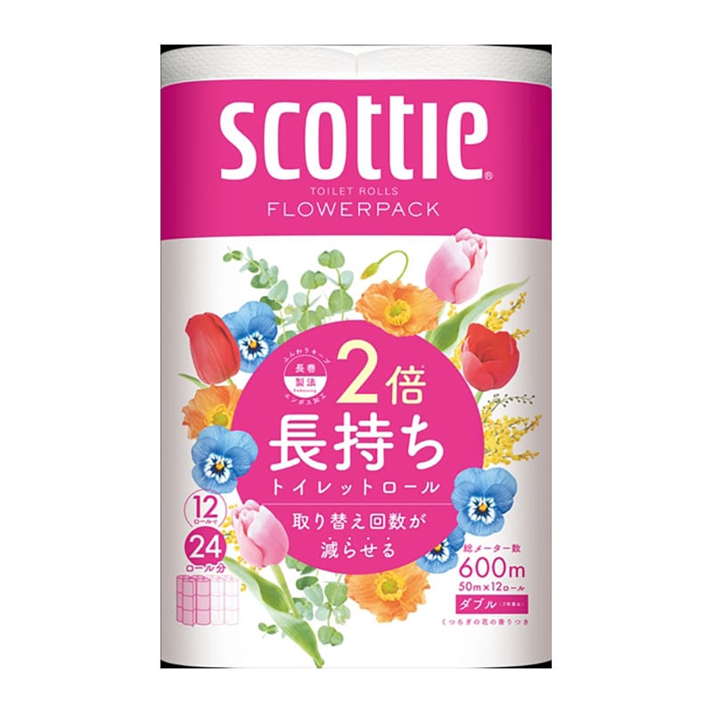 日本製紙クレシア　スコッティ　フラワーパック　2倍巻き　ダブル　12ロール 1パック（ご注文単位4パック）【直送品】