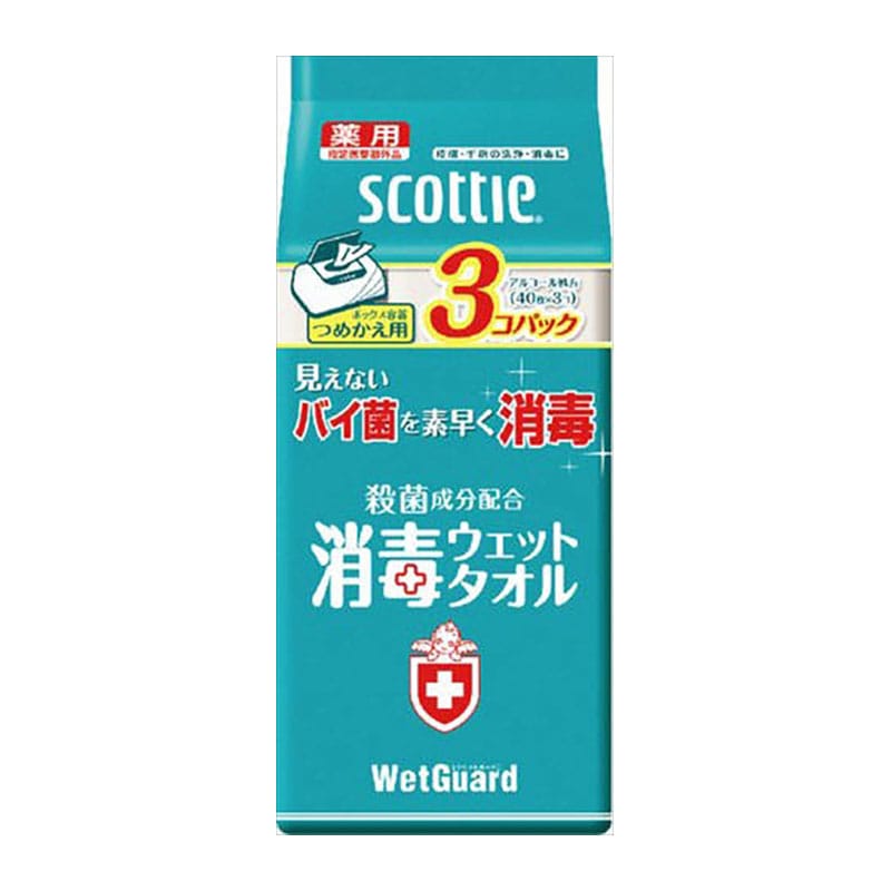 日本製紙クレシア　スコッティ　消毒ウェットボックス　替え　40枚×3個入　1パック（ご注文単位1パック）【直送品】