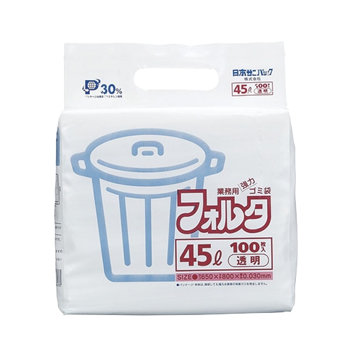 F-4C　フォルタ業務用ゴミ袋45L　透明100P 1個（ご注文単位1個）【直送品】