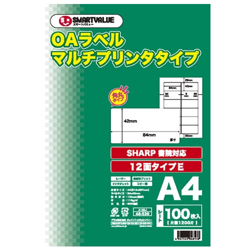 スマートバリュー OAマルチラベルE 12面100枚 A130J 1冊（ご注文単位1冊）【直送品】