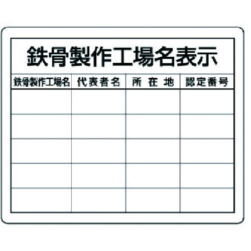 トラスコ中山 ユニット 鉄骨製作工場名表示・複数工場用 737-5972  (ご注文単位1枚) 【直送品】