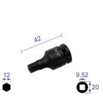 トラスコ中山 ナック ヘキサゴンレンチソケット ショートタイプ 差込角9.52x対辺12mm（ご注文単位1個）【直送品】