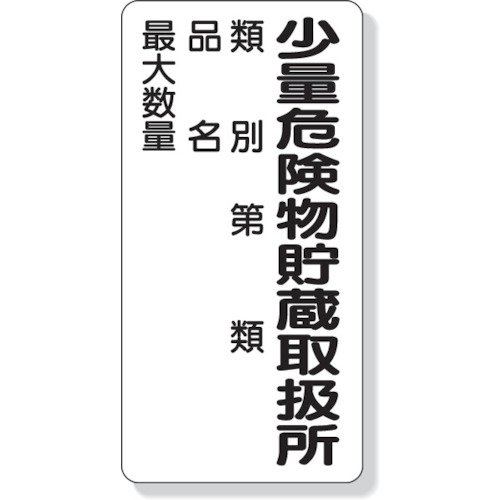 トラスコ中山 ユニット 危険物標識 少量危険物貯蔵取扱所類別…（ご注文単位1枚）【直送品】