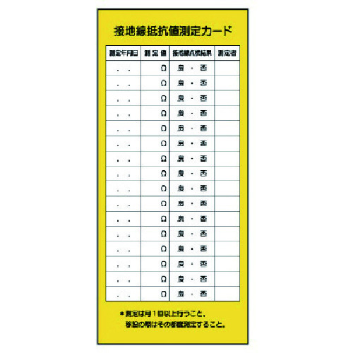トラスコ中山 ユニット 電機関係標識 接地線抵抗値測定カード（ご注文単位1枚）【直送品】